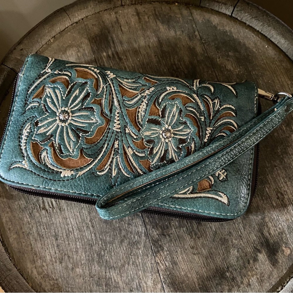 Womens Wristlet - Lazer Cut Outs With Floral Embroidery